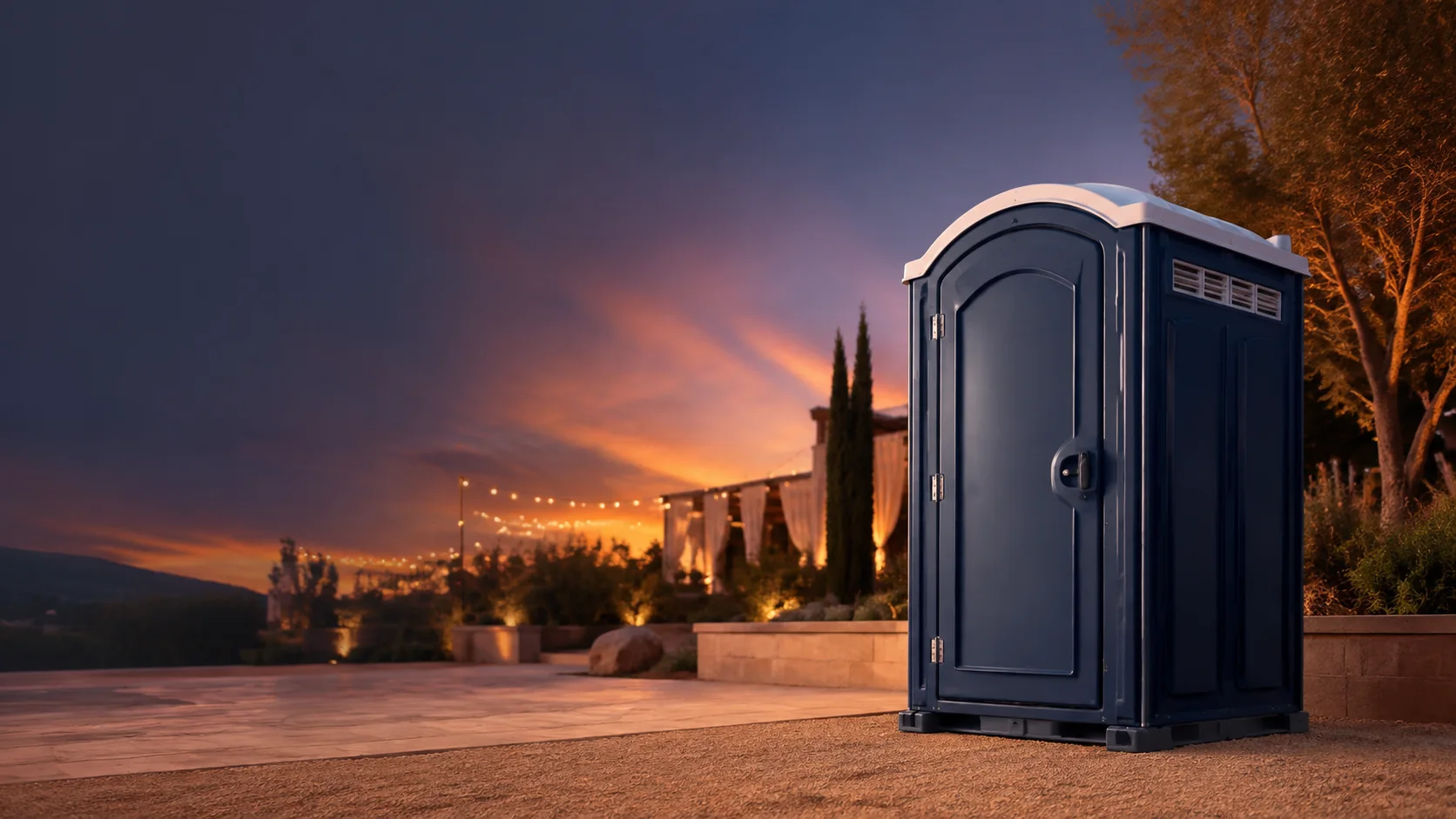 Portable restroom shown for rental planning in Redding, CA